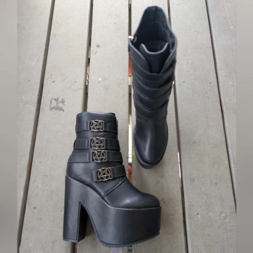 Killstar Black Nancy Pentagram Platform‎ Boots Faux Leather Gothic Witchy Techno